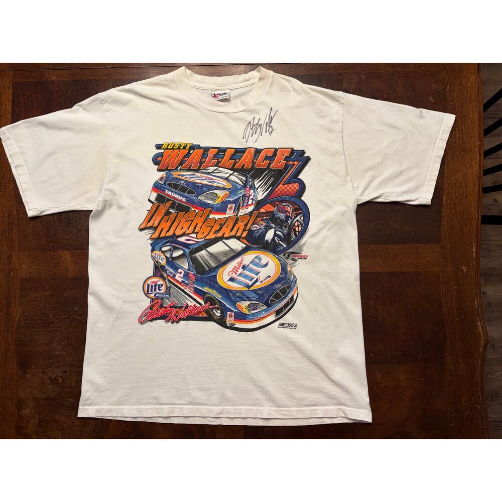 Vintage 2001 Rusty Wallace Signed Miller Lite #2 NASCAR T-Shirt XL